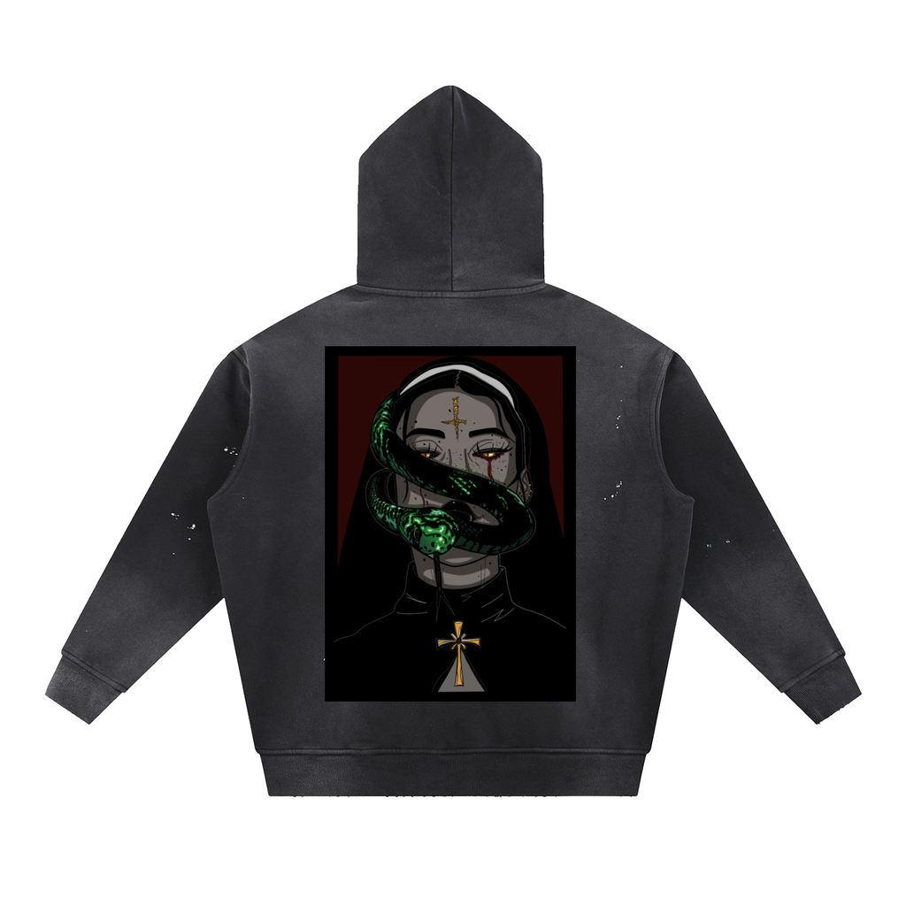 Vintage Washed Frayed Fleece Hoodie