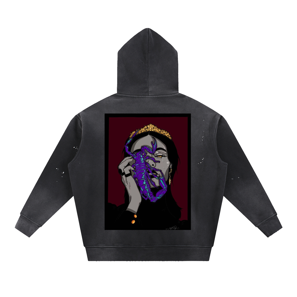 Vintage Washed Frayed Fleece Hoodie